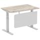 Air Modesty 1200 x 800mm Height Adjustable Office Desk Grey Oak Top Cable Ports Silver Leg With Silver Steel Modesty Panel