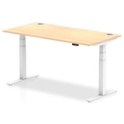Air 1600 x 800mm Height Adjustable Office Desk Maple Top Cable Ports White Leg