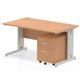 Impulse 1400 x 800mm Straight Office Desk Oak Top Silver Cable Managed Leg Workstation 2 Drawer Mobile Pedestal