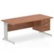 Impulse 1600 x 800mm Straight Office Desk Walnut Top Silver Cable Managed Leg Workstation 1 x 2 Drawer Fixed Pedestal