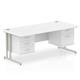 Impulse 1600 x 800mm Straight Office Desk White Top Silver Cantilever Leg Workstation 1 x 2 Drawer 1 x 3 Drawer Fixed Pedestal