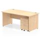 Impulse 1600 x 800mm Straight Office Desk Maple Top Panel End Leg Workstation 2 Drawer Mobile Pedestal