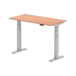 Air 1200 x 600mm Height Adjustable Office Desk Beech Top Cable Ports Silver Leg