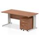 Impulse 1600 x 800mm Straight Office Desk Walnut Top Silver Cable Managed Leg Workstation 2 Drawer Mobile Pedestal
