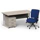 Impulse 1800mm Straight Office Desk Grey Oak Top Silver Cantilever Leg with 3 Drawer Mobile Pedestal and Chiro Medium Back Blue
