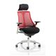 Flex Task Operator Chair White Frame Black Fabric Seat With Headrest Red Back