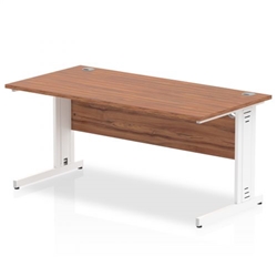 Impulse 1600 x 800mm Straight Office Desk Walnut Top White Cable Managed Leg