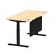 Air Modesty 1600 x 800mm Height Adjustable Office Desk Maple Top Cable Ports Black Leg With Black Steel Modesty Panel