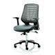 Relay Task Operator Chair Silver Back With Folding Arms Black Leather Seat