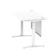 Air Modesty 1400 x 800mm Height Adjustable Office Desk White Top Cable Ports White Leg With White Steel Modesty Panel