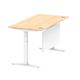 Air Modesty 1600 x 800mm Height Adjustable Office Desk Maple Top Cable Ports White Leg With White Steel Modesty Panel