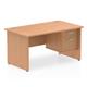 Impulse 1400 x 800mm Straight Office Desk Oak Top Panel End Leg Workstation 1 x 2 Drawer Fixed Pedestal