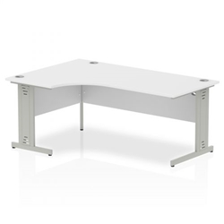 Impulse 1800mm Left Crescent Office Desk White Top Silver Cable Managed Leg