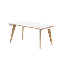 Oslo 1600mm Single Starter Office Bench Desk White Top Natural Wood Edge White Frame