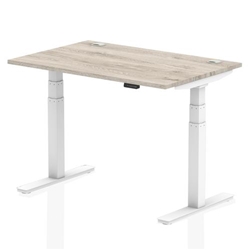 Air 1200 x 800mm Height Adjustable Office Desk Grey Oak Top Cable Ports White Leg