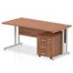 Impulse 1600 x 800mm Straight Office Desk Walnut Top Silver Cantilever Leg Workstation 3 Drawer Mobile Pedestal