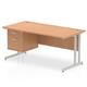 Impulse 1600 x 800mm Straight Office Desk Oak Top Silver Cantilever Leg Workstation 1 x 2 Drawer Fixed Pedestal