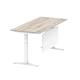 Air Modesty 1800 x 800mm Height Adjustable Office Desk Grey Oak Top Cable Ports White Leg With White Steel Modesty Panel