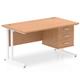 Impulse 1400 x 800mm Straight Office Desk Oak Top White Cantilever Leg Workstation 1 x 3 Drawer Fixed Pedestal