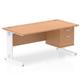 Impulse 1600 x 800mm Straight Office Desk Oak Top White Cable Managed Leg Workstation 1 x 2 Drawer Fixed Pedestal