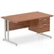 Impulse 1200 x 800mm Straight Office Desk Walnut Top Silver Cantilever Leg Workstation 1 x 2 Drawer Fixed Pedestal