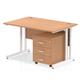 Impulse 1200 x 800mm Straight Office Desk Oak Top White Cantilever Leg Workstation 3 Drawer Mobile Pedestal