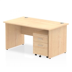 Impulse 1400 x 800mm Straight Office Desk Maple Top Panel End Leg Workstation 2 Drawer Mobile Pedestal