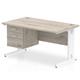 Impulse 1400 x 800mm Straight Office Desk Grey Oak Top White Cable Managed Leg Workstation 1 x 2 Drawer Fixed Pedestal