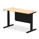 Air Modesty 1400 x 600mm Height Adjustable Office Desk Maple Top Cable Ports Black Leg With Black Steel Modesty Panel