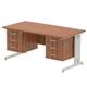 Impulse 1600 x 800mm Straight Office Desk Walnut Top Silver Cable Managed Leg Workstation 2 x 3 Drawer Fixed Pedestal