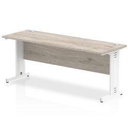 Impulse 1800 x 600mm Straight Office Desk Grey Oak Top White Cable Managed Leg