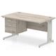Impulse 1400 x 800mm Straight Office Desk Grey Oak Top Silver Cable Managed Leg Workstation 1 x 2 Drawer Fixed Pedestal