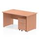 Impulse 1400 x 800mm Straight Office Desk Beech Top Panel End Leg Workstation 2 Drawer Mobile Pedestal