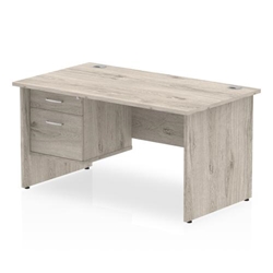 Impulse 1400 x 800mm Straight Office Desk Grey Oak Top Panel End Leg Workstation 1 x 3 Drawer Fixed Pedestal