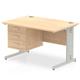 Impulse 1200 x 800mm Straight Office Desk Maple Top Silver Cable Managed Leg Workstation 1 x 3 Drawer Fixed Pedestal