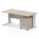 Impulse 1600 x 800mm Straight Office Desk Grey Oak Top Silver Cable Managed Leg Workstation 3 Drawer Mobile Pedestal