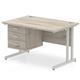 Impulse 1200 x 800mm Straight Office Desk Grey Oak Top Silver Cantilever Leg Workstation 1 x 3 Drawer Fixed Pedestal