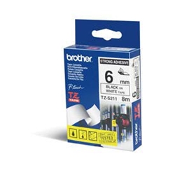 Brother P-Touch TZe Lam Tape Cassette 6mm x 8m Black on White Tape TZES211