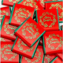10 x Merry Christmas Wreath Foil Neapolitan Square Chocolates - 5g - Each