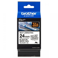 Brother P-Touch TZe Self-Laminating Tape Cassette 24mm x 8m Black on White Tape TZE-SL251
