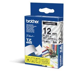 Brother P-Touch TZe Lam Tape Cassette 12mm x 8m Black on Clear Matte Effect Tape TZEM31