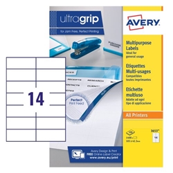 Avery Ultragrip Multipurpose Labels 105x42.3mm 14 Per Sheet White (Pack of 1400) 3653