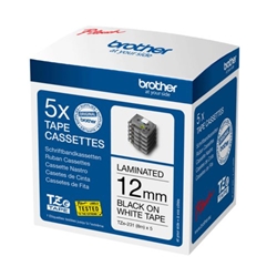 Brother P-Touch Tze Lam Labelling Tape Cassettes 12mmx8m Black/White Tape (Pack of 5) TZE231M5