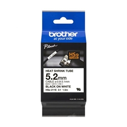 Brother HSe Heat Shrink Tube Tape Cassette 5.2mm x 1.5m Black on White HSE211E