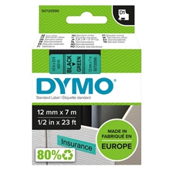 Dymo 45019 D1 LabelMaker Tape 12mm x 7m Black on Green S0720590