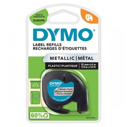 Dymo LetraTag Tape Metallic 12mmx4m Metallic Silver Ref 91208 S0721730