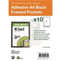 Pelltech Repositionable Self-Adhesive Magnetic Display Frame Holder A4 Black (Pack 10) - P1815610