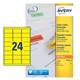 Avery L6035 Coloured Labels Laser 24 per Sheet 63.5x33.9mm Yellow Ref L6035-20 - 480 Labels