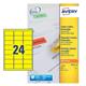 Avery L6035 Coloured Labels Laser 24 per Sheet 63.5x33.9mm Yellow Ref L6035-20 - 480 Labels