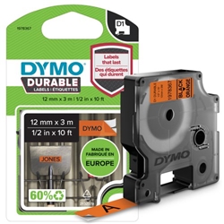 Dymo 1978367 D1 Durable 12mm x 3M Tape Black on Orange